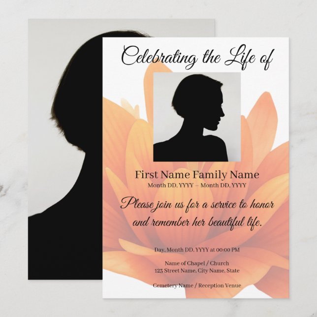 Invitación memorial de flor (Anverso / Reverso)
