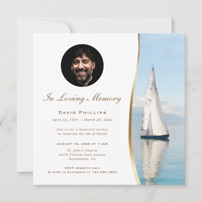 Invitación Memorial de Foto de Velero (Anverso)
