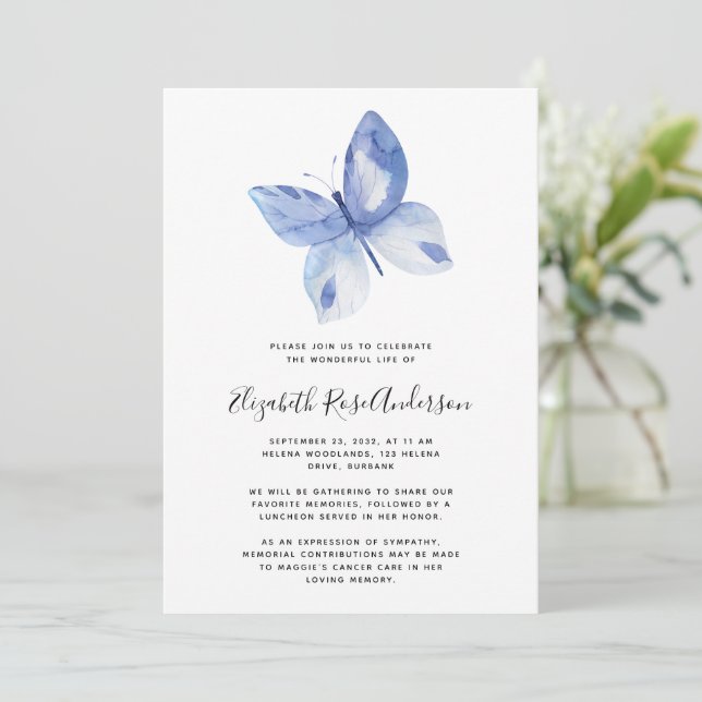 Invitación Memorial de la celebración de la mariposa acuarela (Anverso de pie)