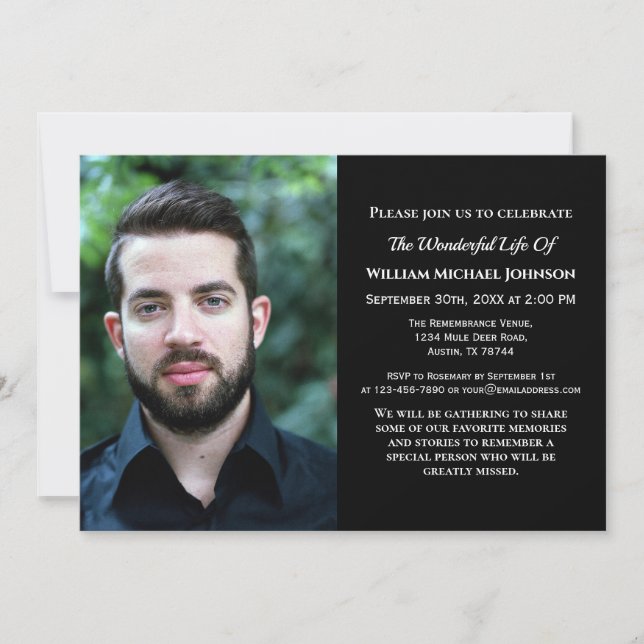 Invitación Memorial de la simpatía del funeral por el Persona (Anverso)