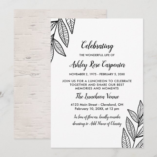 Invitación Memorial de las hojas y la caligrafía (Anverso / Reverso)