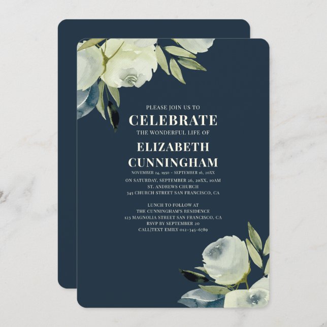 Invitación Memorial floral acuático moderno (Anverso / Reverso)