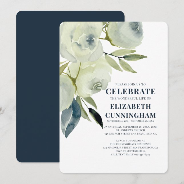 Invitación Memorial floral acuático moderno (Anverso / Reverso)
