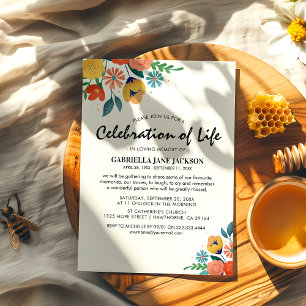 Invitación Memorial Floral Colorido Celebración de la Vida