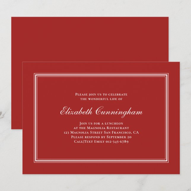 Invitación Memorial Funeral Clásico y Simple Elegante (Anverso / Reverso)
