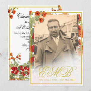 Invitación Memorial funeral Foto Celebración del Oro Floral