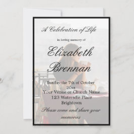 Invitación Memorial funeral Foto Monograma Elegante Black Inv