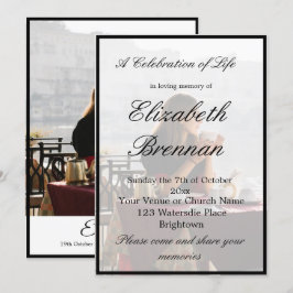 Invitación Memorial funeral Foto Monograma Elegante Black Inv