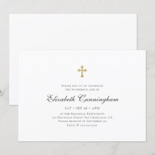 Invitación Memorial Funeral moderno Simple Faux Gold Cross