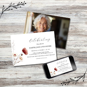 Invitación Memorial Funerario de Amapola Rosa y Blanca
