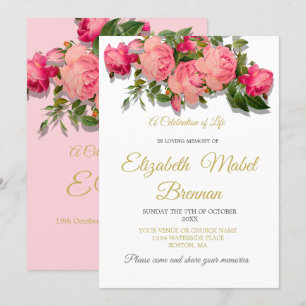 Invitación Memorial funerario de rosas rosadas celebración de