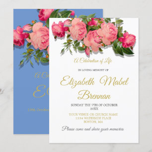 Invitación Memorial funerario Rosas azules celebración de la 