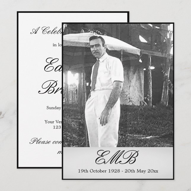 Invitación Memorial funerario simple foto (Anverso / Reverso)