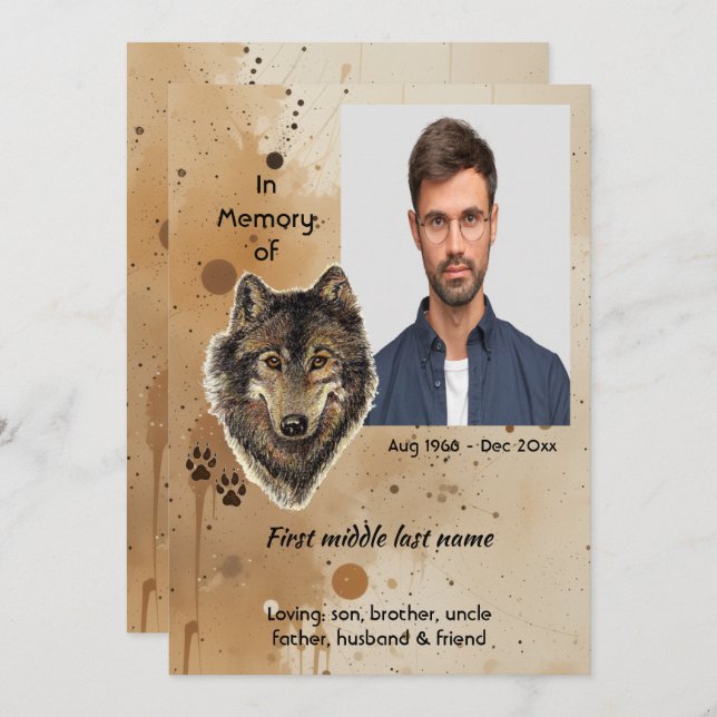 Invitación Memorial Keepsake Wolf Wolves Animal (Anverso / Reverso)