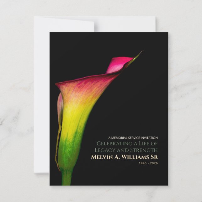 Invitación Memorial Lirio Calla – Floral Amarillo Rojo Verde (Anverso)