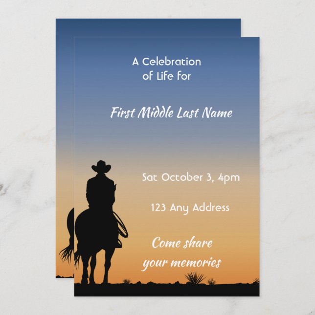 Invitación Memorial Photo Western Horse Back Riding  (Anverso / Reverso)