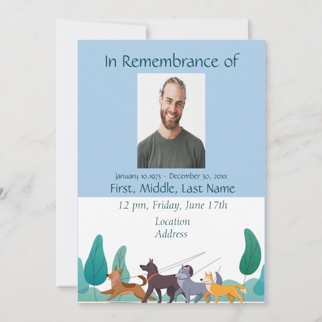 Invitación Memorial Pocket Card Dog Walker (Reverso)