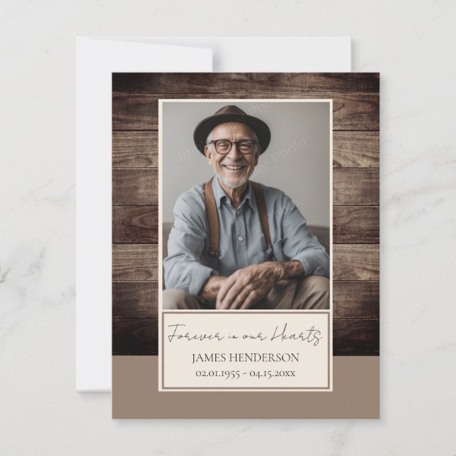 Invitación Memorial Rusitc Wood Photo Funeral Keepsake (Anverso)