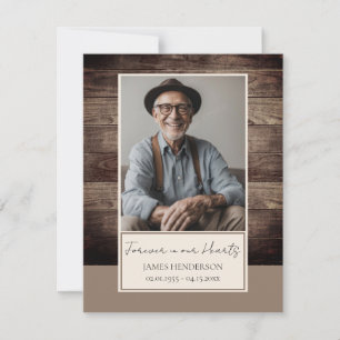 Invitación Memorial Rusitc Wood Photo Funeral Keepsake