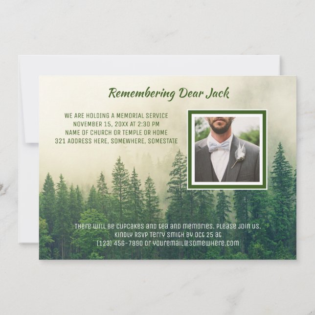 Invitación Memorial Service Foggy Bosques Agréguelos (Reverso)