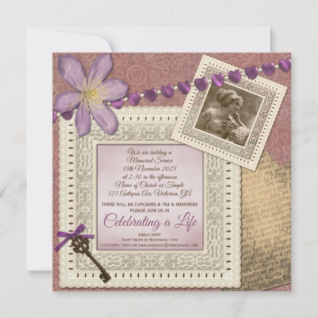 Invitación Memorial Service: Foto de papel de época victorian (Anverso)