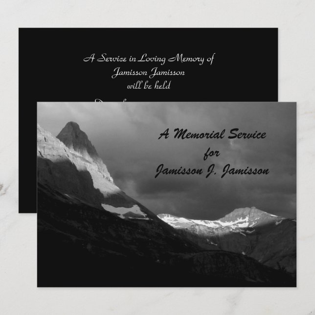 Invitación Memorial Service Glaciar Parque Nacional B&W Sunri (Anverso / Reverso)
