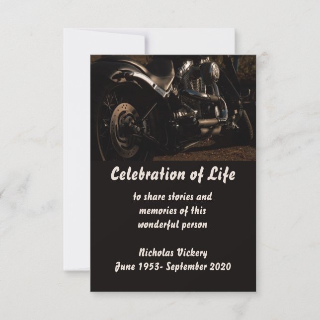 Invitación Memorial Service Invitan a la persona en motocicle (Anverso)