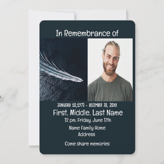 Invitación Memorial Service Invitar motor de Power Boat (Anverso)