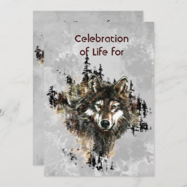 Invitación Memorial Service Invite Wolf Wolves Animal art
