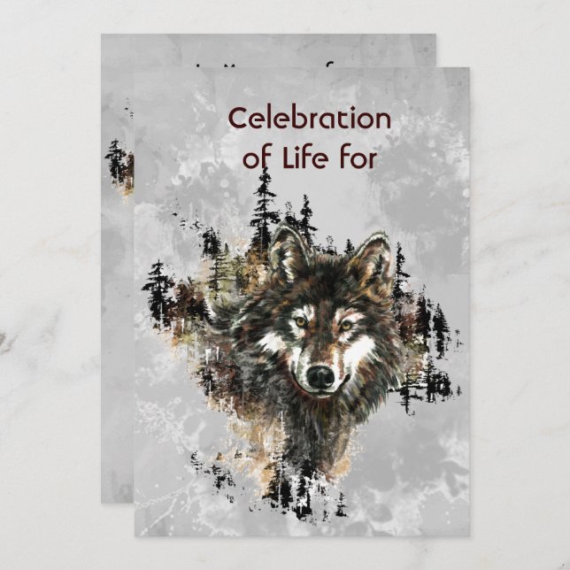 Invitación Memorial Service Invite Wolf Wolves Animal art (Anverso / Reverso)