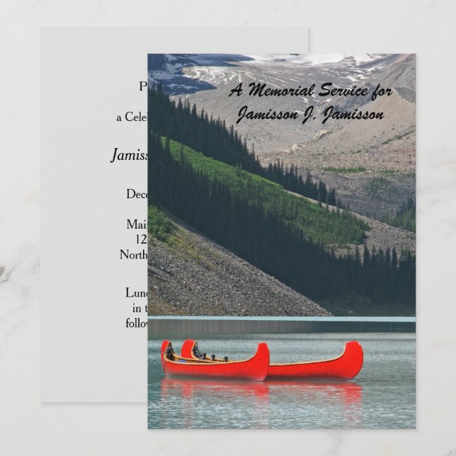 Invitación Memorial Service, nombre, canoas de montaña (Anverso / Reverso)