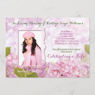 Invitación Memorial Service Pink Hydrangea Añadir la foto