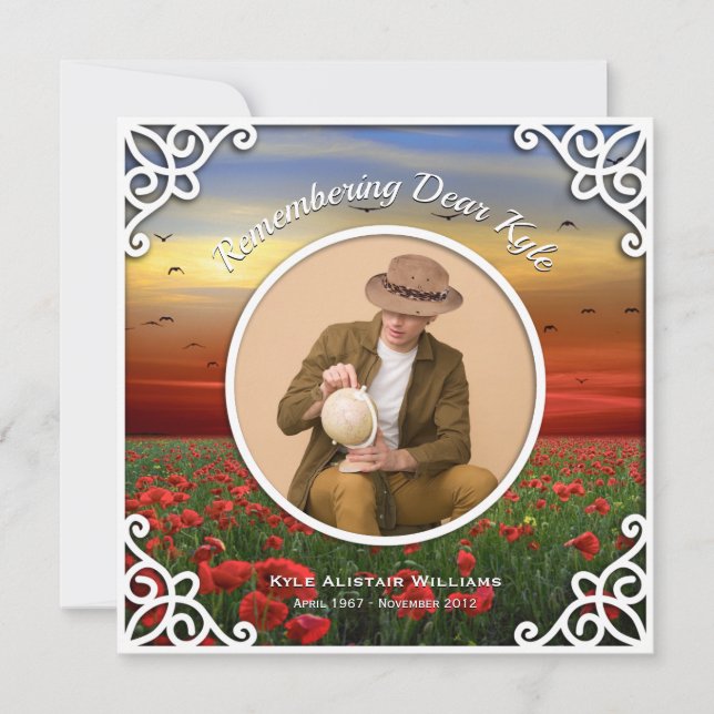 Invitación Memorial Service Red Poppies Field Sunset Photo (Anverso)