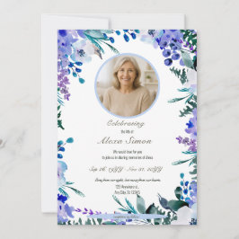 Invitación Memorial Soft Blue Floral Celebración de la Vida