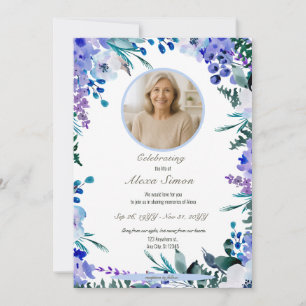 Invitación Memorial Soft Blue Floral Celebración de la Vida