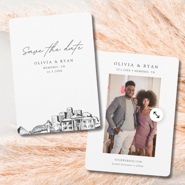 Invitación Memphis Wedding Save the Date Downtown Boda (Memphis save the date wedding skyline minimalist black and white sketch)