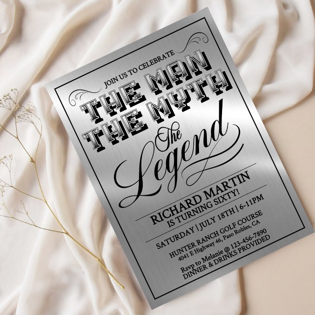 Invitación Men’s Milestone Birthday Party, Silver Metal Look, (Subido por el creador)
