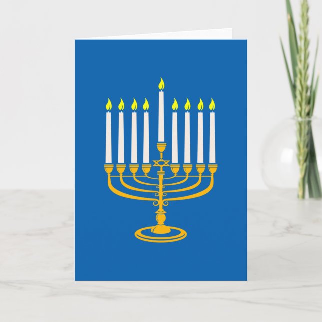 Invitación menorá amarilla hanukkah impresión judía (Anverso)
