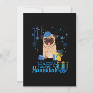 Invitación Menorá de hombre perro pug judío sombrero Chanukah