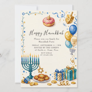 Invitación Menorá elegante fiesta de Janucá celebración judía