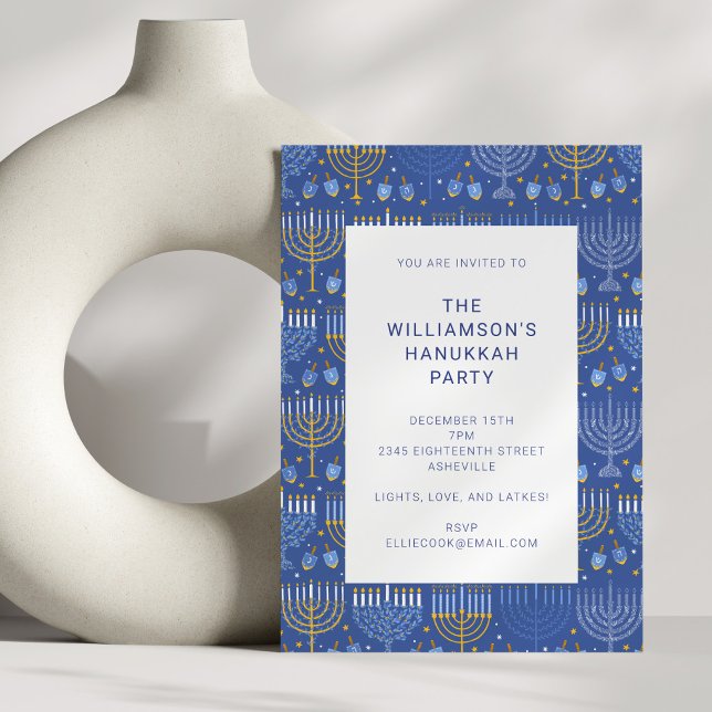 Invitación Menorah Hanukkah Fiesta amarillo azul moderno (Subido por el creador)