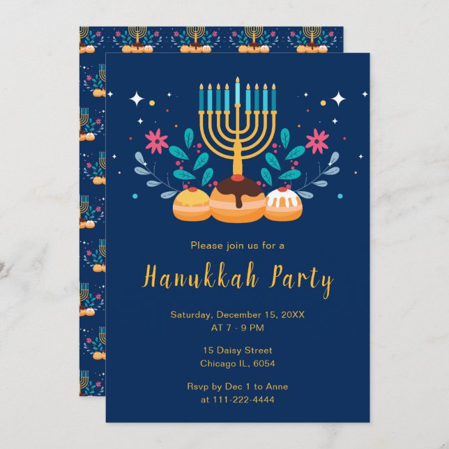 Invitación Menorah Hanukkah Party (Anverso / Reverso)