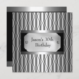 Invitación Mens 30.º Metalizado cromado negro estilo blanco p