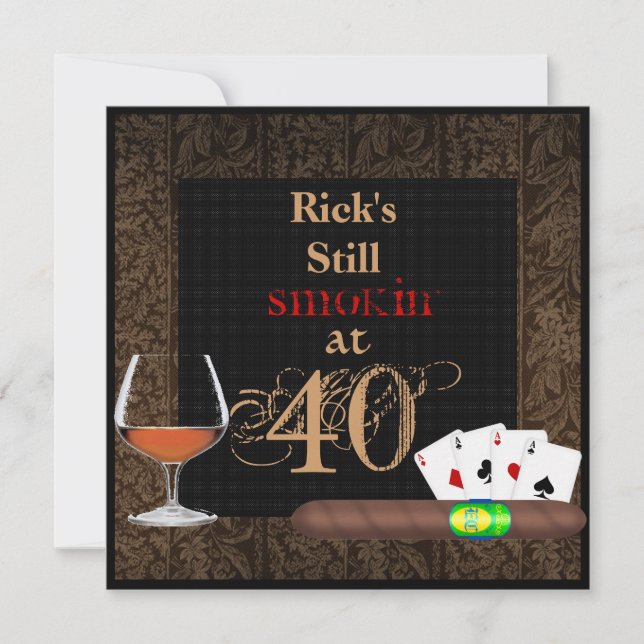Invitación MENS 40º Cigarros de cumpleaños,INVITACIONES DE BR (Anverso)