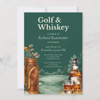 Invitación Men's Chic Golf & Whiskey Themed Retirement Party