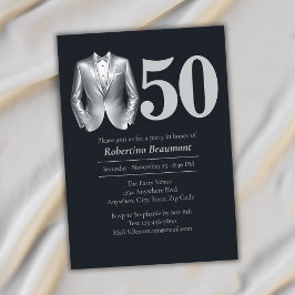 Invitación Men's Elegant Tuxedo Silver Black 50th Birthday