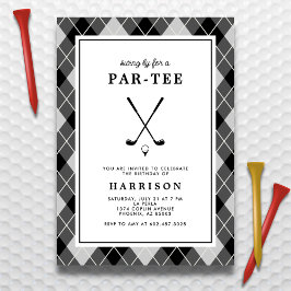 Invitación Mens Golf Birday Party Preppy Argyle Black
