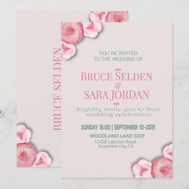 Invitación Mensaje de Boda floral asequible (Anverso / Reverso)