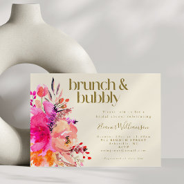 Invitación Mensaje de brunch floral de color dorado rosado