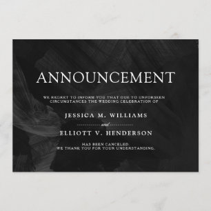 Invitación Mensaje de cancelación del boda de forma negra for